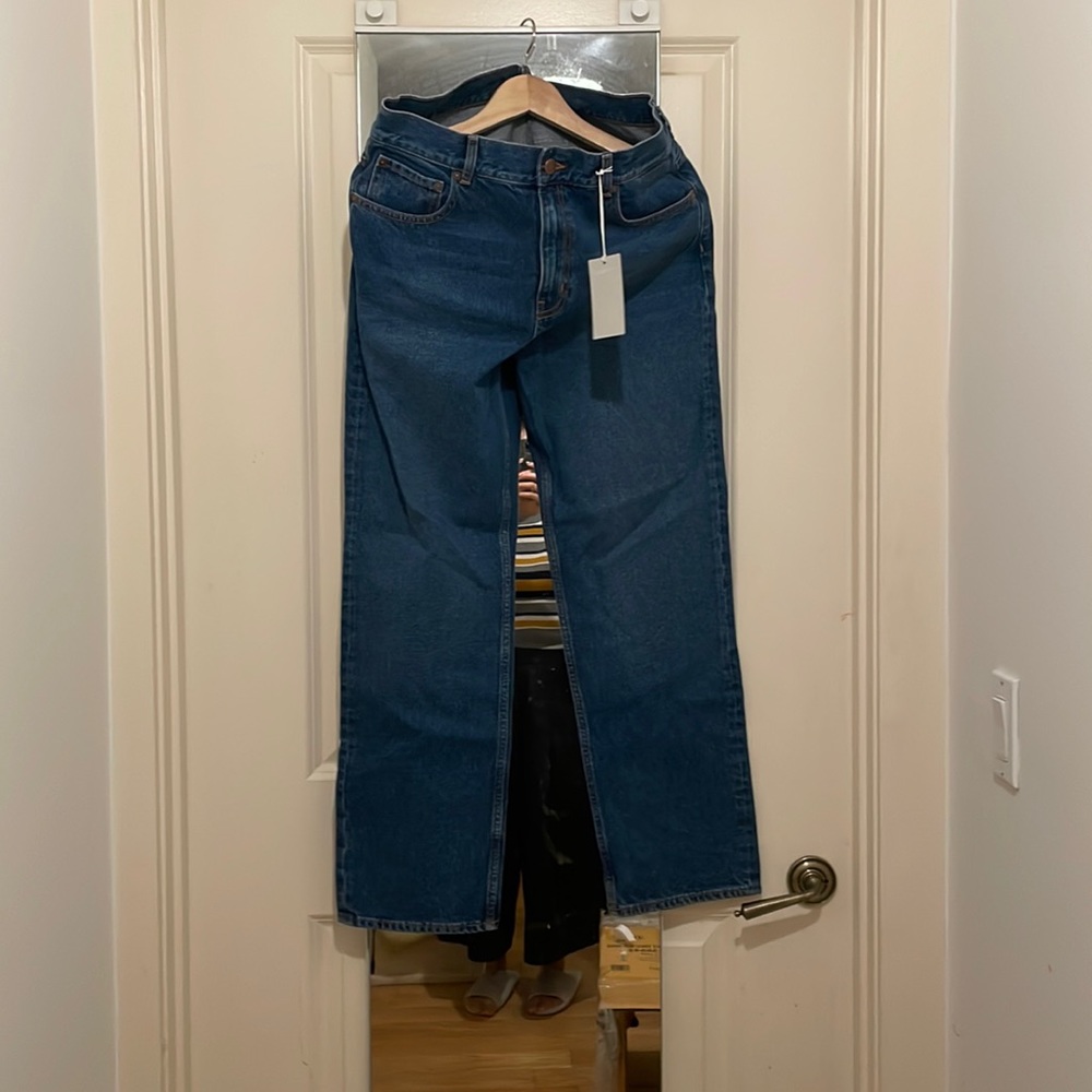brand new mid-rise straight-leg jeans